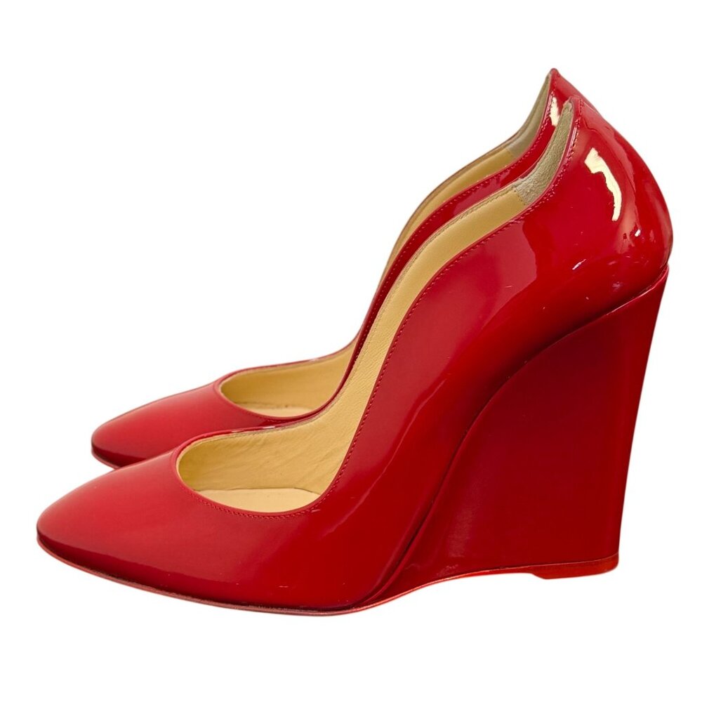 Christian Louboutin Elegant Red Patent Leather Wedge Heels Paris 6 - Picture 7 of 10